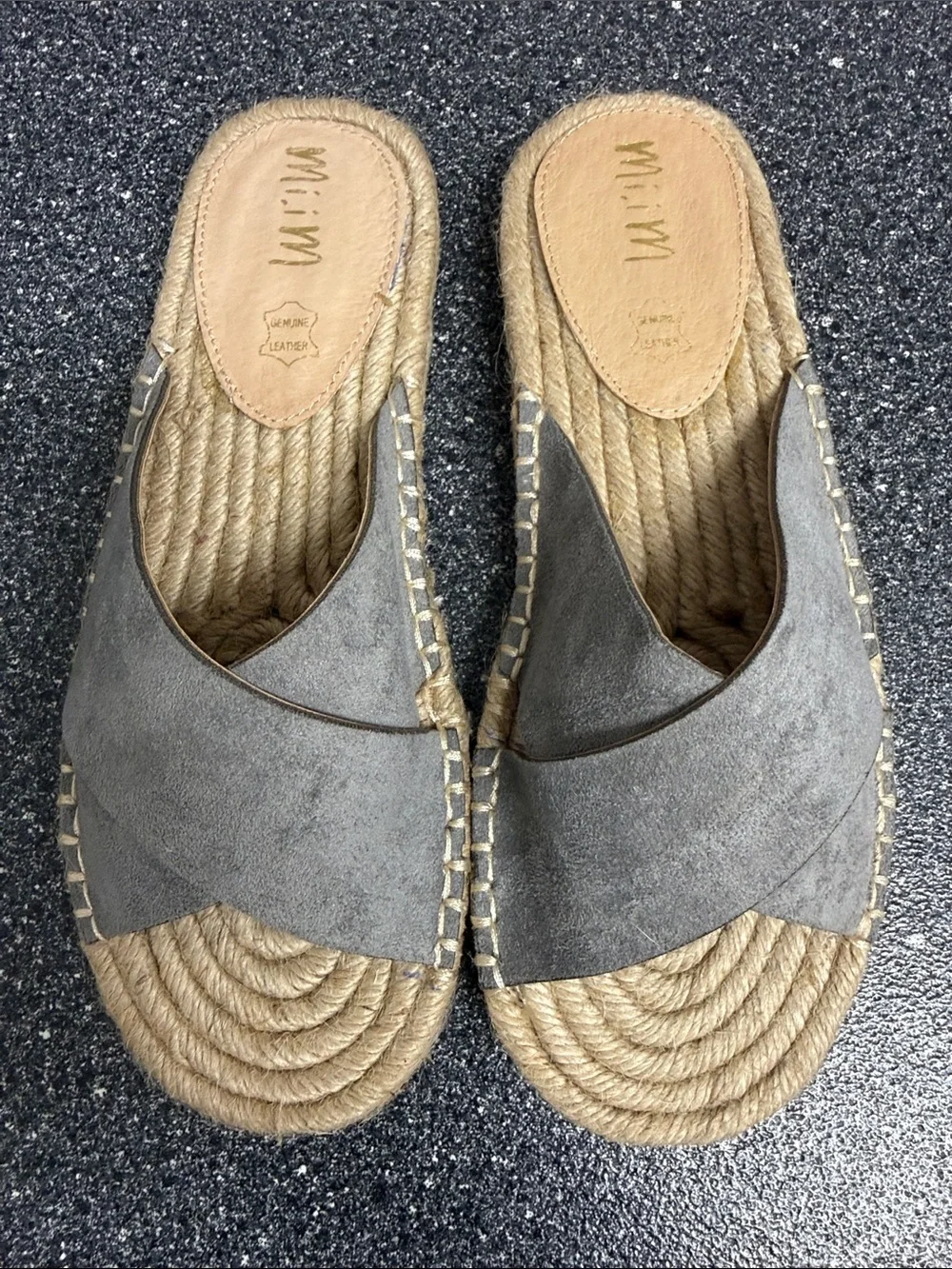 Mi.iM Gray Suede Crossband Espadrille Slides